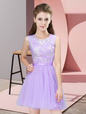 Popular Lavender Sleeveless Lace Mini Length Vestidos de Damas