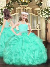 Elegant Sleeveless Beading and Lace and Ruffles Zipper Child Pageant Dress
