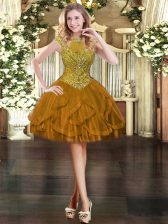 Affordable Mini Length Brown Dress for Prom Scoop Cap Sleeves Zipper