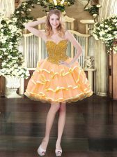 Pretty Mini Length Ball Gowns Sleeveless Peach Homecoming Dress Lace Up