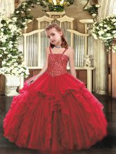 Most Popular Sleeveless Lace Up Floor Length Beading and Ruffles Little Girls Pageant Dress