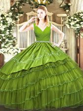 Classical Satin and Organza Sleeveless Floor Length Vestidos de Quinceanera and Embroidery and Ruffled Layers