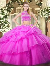 Customized Lilac Backless 15th Birthday Dress Beading and Ruffles and Pick Ups Sleeveless Floor Length
