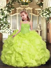 Affordable Organza Sleeveless Floor Length Pageant Gowns and Beading and Ruffles