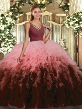  Multi-color Ball Gown Prom Dress Sweet 16 and Quinceanera with Ruffles V-neck Sleeveless Backless
