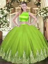  Yellow Green Tulle Criss Cross Sweet 16 Dresses Sleeveless Floor Length Appliques