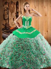  Multi-color Sleeveless Sweep Train Embroidery With Train Quince Ball Gowns