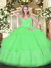 Dramatic Floor Length Zipper 15 Quinceanera Dress for Military Ball and Sweet 16 and Quinceanera with Ruffled Layers