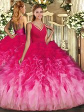  Multi-color Organza Backless Quince Ball Gowns Sleeveless Floor Length Ruffles