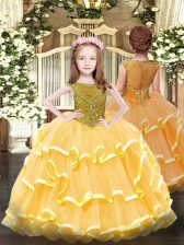 Admirable Floor Length Orange Little Girl Pageant Gowns Scoop Sleeveless Zipper
