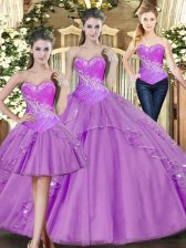 Custom Fit Floor Length Lilac Quinceanera Dresses Tulle Sleeveless Beading