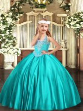  Sleeveless Lace Up Floor Length Beading Custom Made Pageant Dress