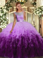 Low Price Beading and Appliques and Ruffles Sweet 16 Dresses Multi-color Backless Sleeveless Floor Length