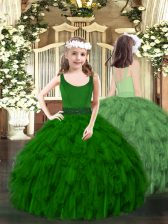  Dark Green Ball Gowns Beading and Ruffles Pageant Gowns Zipper Organza Sleeveless Floor Length
