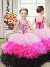 Latest Multi-color Pageant Dress for Teens Sweet 16 and Quinceanera with Beading and Ruffles Straps Sleeveless Lace Up