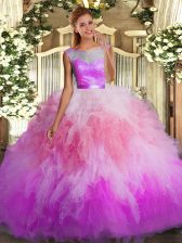  Tulle Scoop Sleeveless Backless Beading and Ruffles 15 Quinceanera Dress in Multi-color