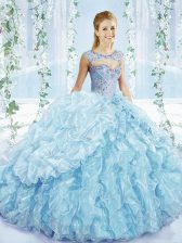 Elegant Blue Sweetheart Lace Up Beading and Ruffles and Pick Ups Quinceanera Dresses Sleeveless