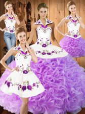  Lilac Lace Up Quinceanera Gown Embroidery Sleeveless Floor Length