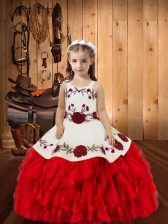 Adorable Red Sleeveless Organza Lace Up Little Girls Pageant Gowns for Sweet 16 and Quinceanera
