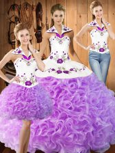  Lilac Sleeveless Fabric With Rolling Flowers Lace Up Ball Gown Prom Dress for Military Ball and Sweet 16 and Quinceanera