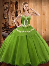  Green Sweetheart Lace Up Embroidery Quince Ball Gowns Sleeveless