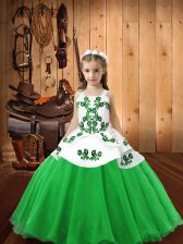 Exquisite Green Ball Gowns Embroidery Custom Made Pageant Dress Lace Up Organza Sleeveless Floor Length
