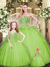 Sweet Apple Green Lace Up Sweet 16 Dress Beading and Embroidery Sleeveless Floor Length