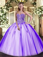 Extravagant Sweetheart Sleeveless Lace Up Sweet 16 Quinceanera Dress Lavender Tulle