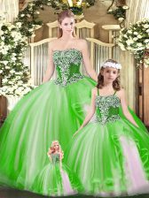 Noble Strapless Sleeveless Lace Up 15 Quinceanera Dress Green Organza