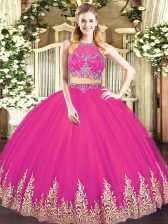 Dynamic Scoop Sleeveless Zipper Ball Gown Prom Dress Hot Pink Tulle