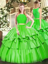  Green Scoop Neckline Ruffled Layers 15th Birthday Dress Sleeveless Zipper