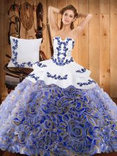  Sleeveless With Train Embroidery Lace Up Ball Gown Prom Dress with Multi-color Sweep Train