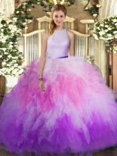Free and Easy Tulle High-neck Sleeveless Backless Ruffles Sweet 16 Quinceanera Dress in Multi-color