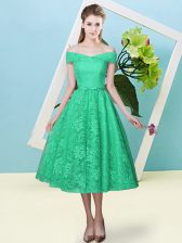  Lace Cap Sleeves Tea Length Quinceanera Court of Honor Dress and Bowknot