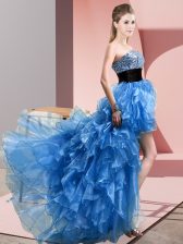  Organza Sweetheart Sleeveless Lace Up Beading and Ruffles Prom Party Dress in Baby Blue