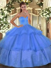 Exquisite Baby Blue Ball Gowns Sweetheart Sleeveless Organza Floor Length Lace Up Beading and Ruffled Layers 15th Birthday Dress