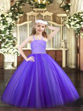  Straps Sleeveless Zipper Little Girls Pageant Dress Wholesale Lavender Tulle