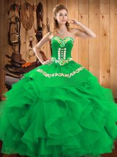  Floor Length Green Quinceanera Gown Satin and Organza Sleeveless Embroidery