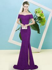  Sequined Short Sleeves Prom Party Dress Sweep Train and Sequins