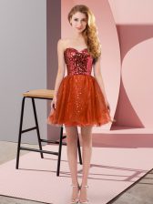  Red Zipper Prom Dress Sequins Sleeveless Mini Length