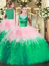  Scoop Sleeveless Quinceanera Gowns Floor Length Beading and Ruffles Multi-color Tulle
