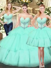 Sleeveless Beading and Ruffled Layers Lace Up Ball Gown Prom Dress