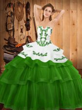  Strapless Sleeveless Tulle Quinceanera Gown Embroidery and Ruffled Layers Sweep Train Lace Up