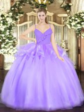 Exceptional Lavender Sleeveless Organza Zipper 15th Birthday Dress for Military Ball and Sweet 16 and Quinceanera