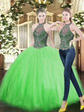  Sleeveless Floor Length Beading Lace Up Quinceanera Dresses with 