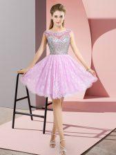 Attractive Lace Cap Sleeves Mini Length Prom Gown and Beading