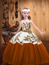 Dramatic Brown Lace Up Little Girl Pageant Dress Embroidery Sleeveless Floor Length