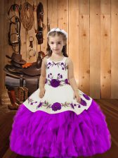 Modern Ball Gowns Pageant Dresses Purple Straps Organza Sleeveless Floor Length Lace Up