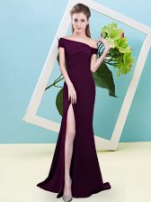 Amazing Burgundy Zipper Dama Dress for Quinceanera Ruching Sleeveless Floor Length