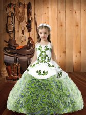  Sleeveless Floor Length Embroidery and Ruffles Lace Up Custom Made Pageant Dress with Multi-color